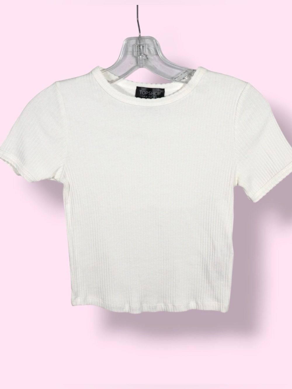 Topshop Cropped Ribbed T-Shirt Women’s US 2 White Fitted Short Sleeve Tee
